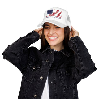 Trucker Hat - Rustic American Flag "Table Rock Coffee Roasters" Mesh Cap