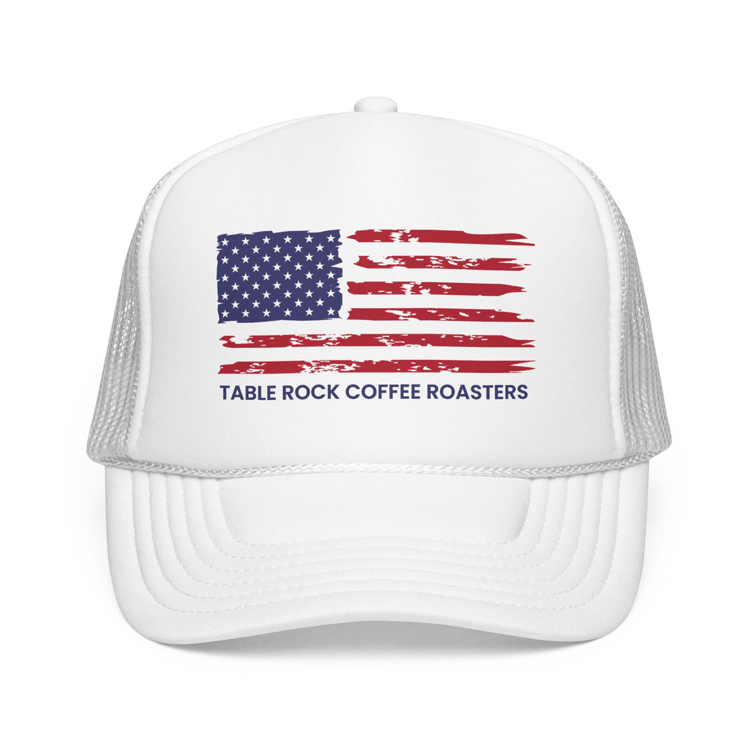 Trucker Hat - Rustic American Flag "Table Rock Coffee Roasters" Mesh Cap