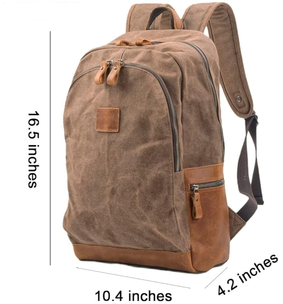Canvas Leather Backpack - Casual Style Shoulder Vintage Rucksack